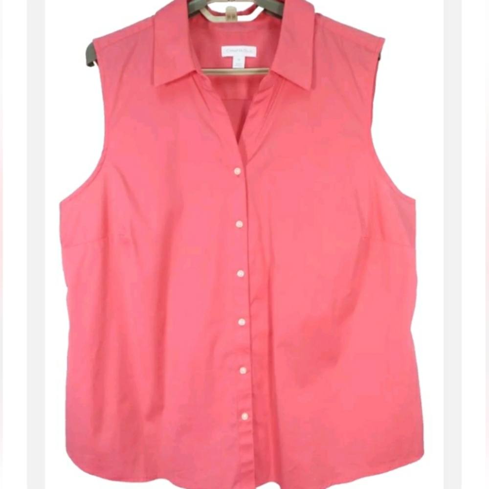 Charter Club women's size 14 sleeveless Coral button down tailored fit top